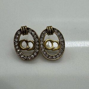 Christian Dior Gold and Silver Crystal Oval Earrings